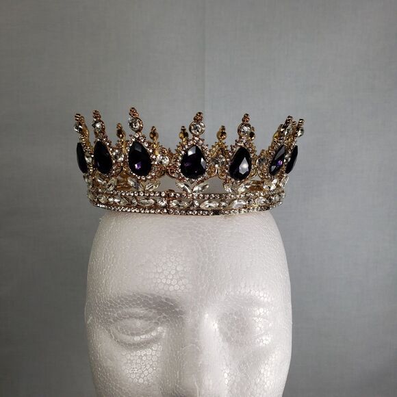 Signed K & K Luxury Retro Purple Crystal Bridal Crown Baroque Rhinestone Tiaras main image 5